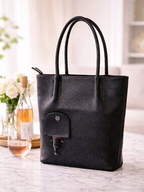 PortoVino Tuscanino Wine Purse Black Vegan Leather Pouring Tote NWT